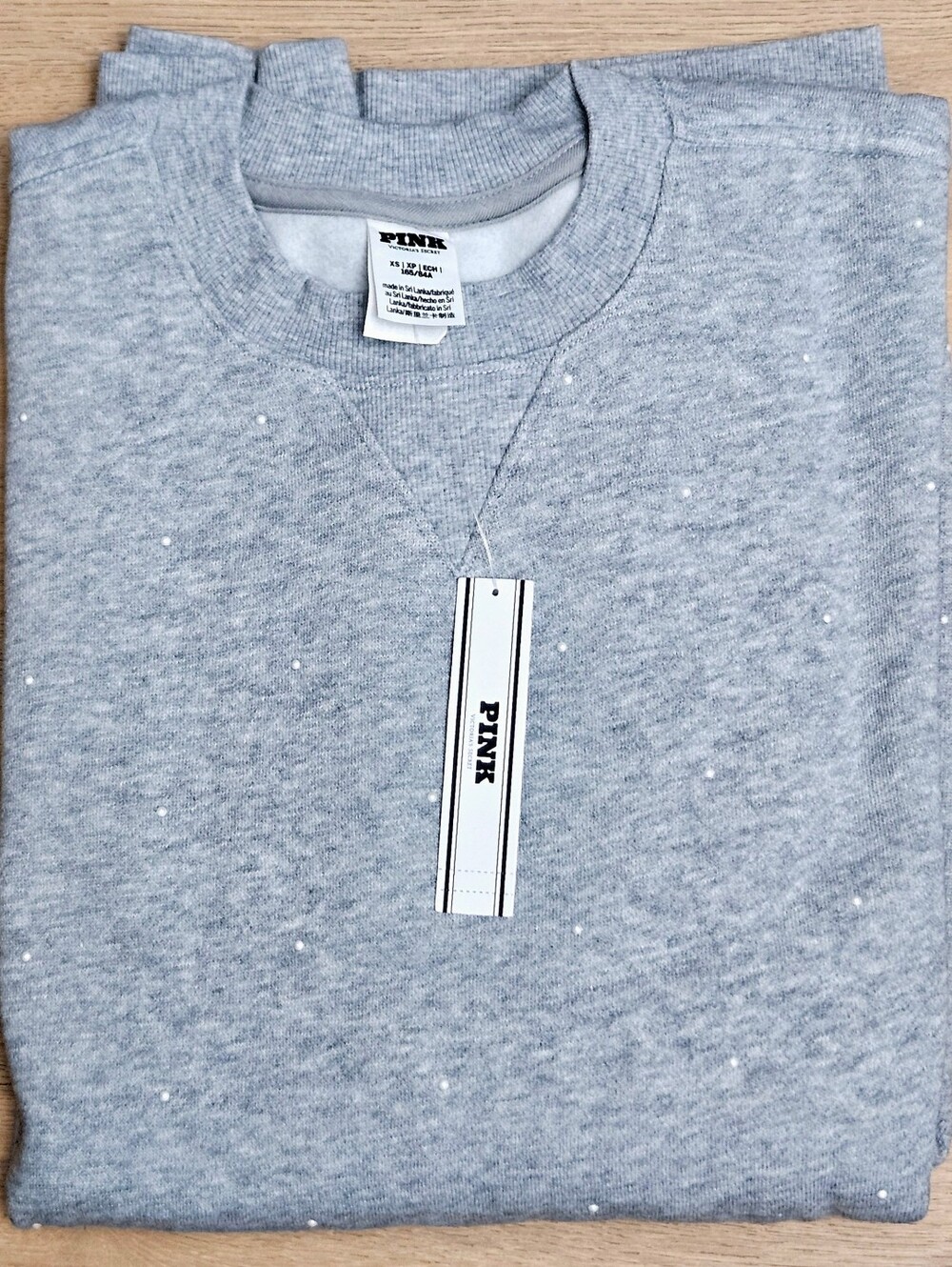 PINK by Victoria's Secret Campus Fleece crew sweatshirt in Heather grey pearls